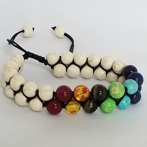 7 Chakra Double Layer Howlite Lava Stone Bracelet